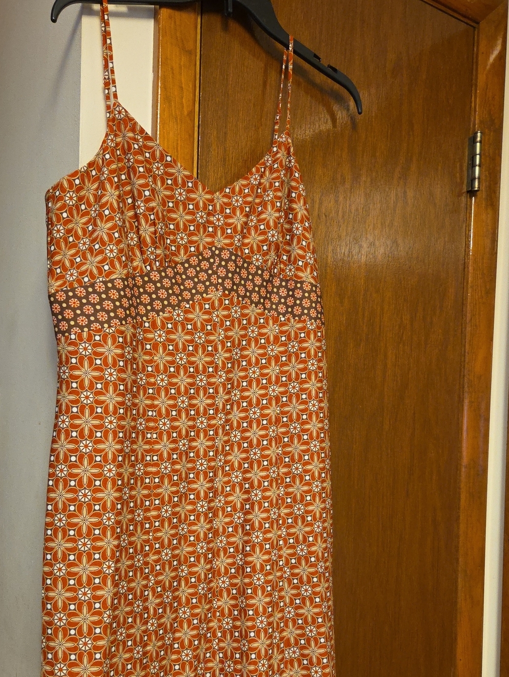 WORN ONCE  LOFT Rust Orange Floral-Print Slip Dress with Contrasting Waistband